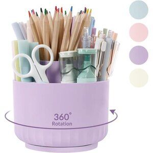 rotating desk organizer pen pencil holder 360 degree desktop storage purple